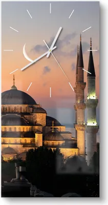 Produktbild von DEQORI Glasuhr 30x60 cm Modern 'Mondsichel über Moschee' Wanduhr Glas Uhr Design leise