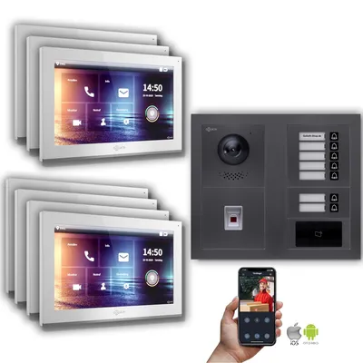 Produktbild von Goliath IP Video Türsprechanlage: 10-Zoll 7 Familienhaus, Fingerprint, RFID, Anthrazit  : 10 Zoll Weiß : Unterputzdose Monitor Farbe: 10 Zoll Weiß Montage: Unterputzdose