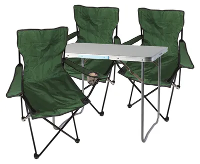 4-tlg. Grün Campingmöbel Set, Tisch mit Tragegriff und Campingstuhl mit Tasche