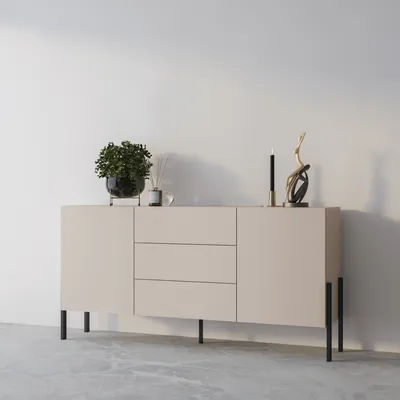 Produktbild von Moderne beige Küche Anrichte Wohnzimmer 3 Schubladen 2 Türen 184x40x89cm Sibel
