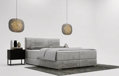 Produktbild von Boxspringbett mit Matratze 160x200 Forte - Doppelbett, Kontinentalbett, Schlafzimmerbett - Samtstoff & Bettkasten - Hellgrau (Magic Velvet 2218)