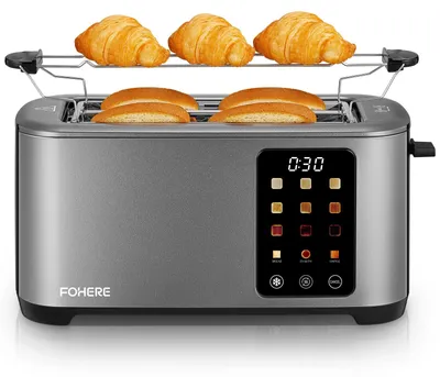 4-Scheiben-Toaster 1400 W, Edelstahl, Langschlitz, 9 Stufen, Touch