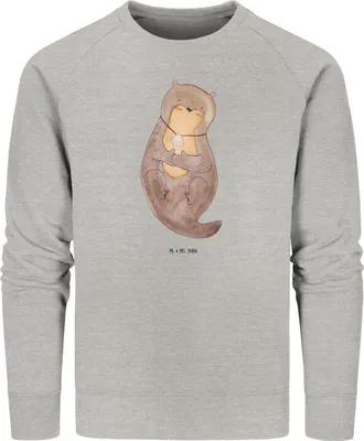 Produktbild von Mr. & Mrs. Panda Baumwoll Pullover Otter Muschel Größe M - Heather Grey - Geschenk, Süß, Seeotter, Sweatshirt, Büro, Motivation, Sweater, Pulli