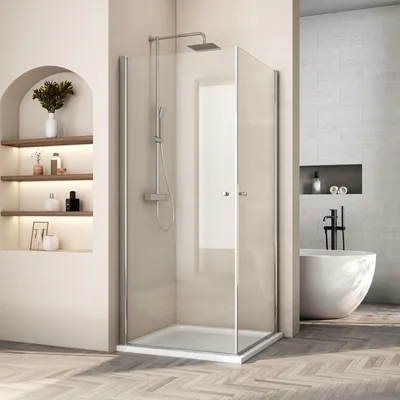 Image de Heilmetz Cabines de douche 80x80x185cm accès d'angle Paroi de douche Porte pivotante 6mm ESG Nano verre Cabine de douche