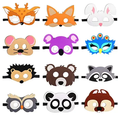12 Filz-Tiermasken mit elastischem Band, für Partys & Cosplay