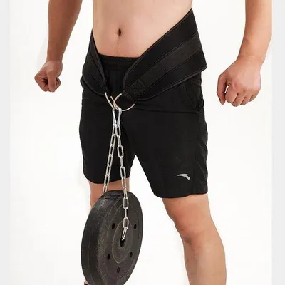 Immagine prodotto di Cinghia per le gambe con pesi - con anello a D doppio con catena - Cinghia di sostegno per le gambe con pesi - Cinghia per le gambe per l'allenamento a casa