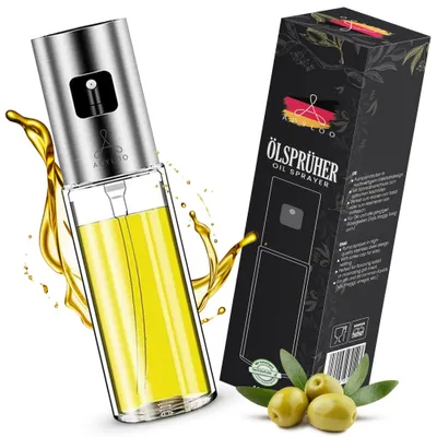 Ölsprüher 100 ml aus Glas und Edelstahl für Kochen, Backen, Grillen