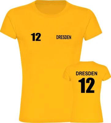 Produktbild von multifanshop Damen T-Shirt - Dresden - Trikot Nummer 12, gelb, Größe XXL
