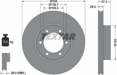 Produktbild von 2x TEXTAR Bremsscheibe 92137303 für TOYOTA LAND CRUISER (KDJ12_ GRJ12_) 67 3mm