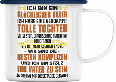 Produktbild von Trendation - Vater Tochter Emaille Tasse Geschenk Papa Töchter Geschenkidee Partner Ja Sie Hat Mir Diese Emaille Tasse Gekauft (Blau)
