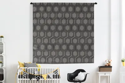 Obrázek produktu pro MuchoWow® Tapiserie Věšení na zeď Černá - Vzory - Šestiúhelník 180x180 Tapiserie dekorace Nástěnná šála