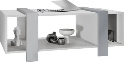 Produktbild von Vladon Couchtisch Ida 110,5 x 42 x 56,5 cm Wohnzimmertisch mit drei Fächern, Korpus in Weiß matt, Blenden in Hellgrau seidenmatt | Große Farbauswahl