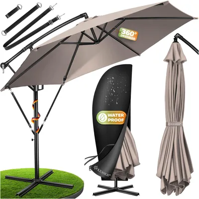 Produktbild von KESSER® Alu Ampelschirm Sonnenschirm + Abdeckung Ø300 cm / Ø350 cm mit Kurbelvorrichtung Kurbelschirm mit Ständer UV-Schutz Aluminium Wasserabweisende Bespannung - Schirm Gartenschirm Marktschirm