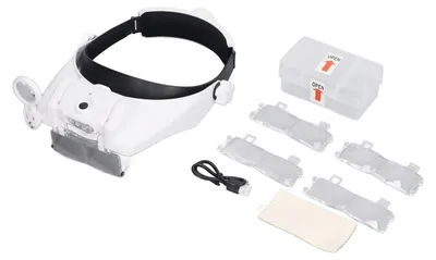 LED-Kopflupe, wiederaufladbar, 3 LEDs, 4 Linsen 2,0X–3,5X