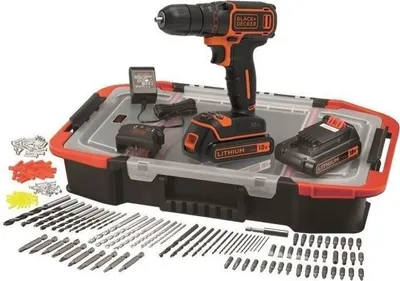 Image de Perceuse Visseuse sans Fil BLACK+DECKER BDCDC18BAST-QW, 18V, 2 Batteries, Chargeur, 160 Accessoires
