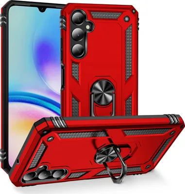 Produktbild von Schutzhülle für Samsung Galaxy A05S Dual Layer Robust Militäre Fallschutz Hülle mit Ringhalterung Ständer Rot