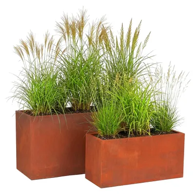 Produktbild von Relaxdays Pflanzkübel, 2 Größen, Rostoptik, Garten, Terrasse, Balkon, Pflanzkästen rechteckig, Blumenkübel, Stahl, braun