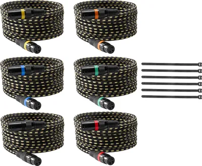 Produktbild von SucceBuy XLR-Kabel 7,62 m, 6er-Pack, geschirmte symmetrische DMX-Mikrofonkabel (Stecker auf Buchse), vergoldete 3-polige XLR-Mikrofon-Lautsprecherkabel, geeignet für Bühnenbeleuchtung, Mikrofone und Verstärker