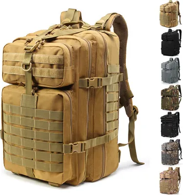 Produktbild von (Khaki) Wasserdicht Militärrucksack Taktischer Rucksack 45L Militär Kampfrucksack Armee Rucksack MOLLE Assault Pack Taktischer für Outdoor Wandern Camping Trekking Angeln Jagd