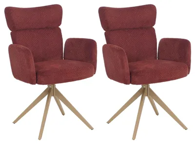 Produktbild von 2er-Set Esszimmerstuhl MCW-N11, Stuhl, drehbar Auto-Return Stoff Bouclé 350g/m²  bordeaux, Beine Holz-Optik