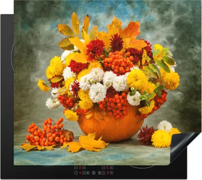 Produktbild von KitchenYeah© Herdabdeckplatte Blumen - Herbst - Obst , 59x51cm, Küche Deko, Glaskeramikkochfeld Herdabdeckung, Abdeckplatte fùr Kochfeld
