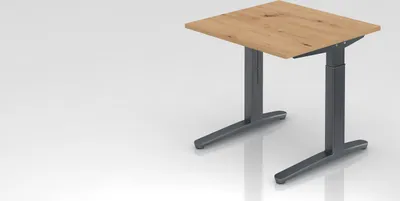 Produktbild von Schreibtisch Mika | Asteiche | Graues Gestell | BxT 80x80cm | Arbeitshöhe 65-85cm | höhenjustierbar, 1cm Raster | C-Fuß-Gestell | Rechteckform