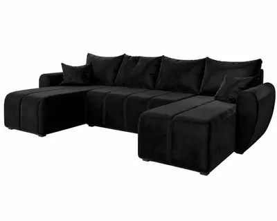 Produktbild von Ecksofa MOKA U mit Schlaffunktion, Sofa mit Bettkasten, Wohnzimmersofa, Couch, Bettsofa, Couchgarnitur – Schwarz Kronos 07