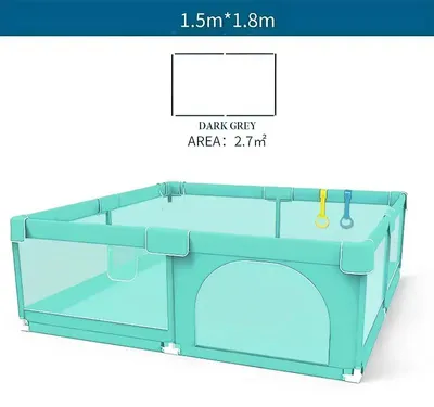 Zdjęcie produktu dla Barierka dla dzieci i niemowląt - Barierka dla niemowląt - Bardzo duża - 150 x 180 cm - Miękka, oddychająca siatka - Do użytku wewnątrz i na zewnątrz - Metalowa rama - Zielony kolor