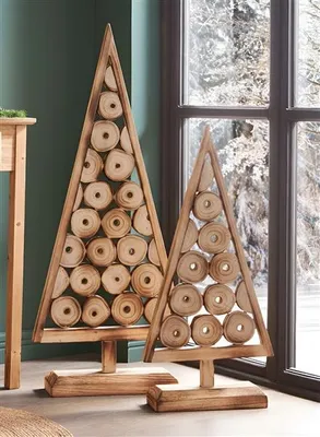 Produktbild von 2x Dekofigur "Tannenbaum" aus Holz, 80 + 110 cm hoch, Weihnachtsdeko, Holzdeko
