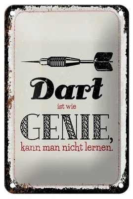 Produktbild von Blechschild Dart Genie kann man nicht lernen, 18 x 12 cm, Blechschilder Spruch Sport Hobby