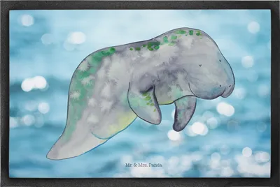 Produktbild von Mr. & Mrs. Panda Bodenvorleger Seekuh Chillen 60 x 90 cm - Oceanblue - Geschenk, Abnehmen, Süßigkeiten, Gummimatte, Meer, Essen, Diät, Fußabtreter, Schmutzmatte, Zucker