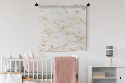 Produktbild von MuchoWow® Wandteppich Wandbehang Marmor - Weiß - Gold 90x90 cm Tapisserie Dekoration Wandtuch - Wandaufhänger