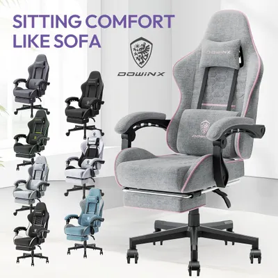 Obrázok produktu pre Herná stolička – Kancelárska stolička – Ergonomický dizajn – Pružinový systém – Šedá a ružová farba