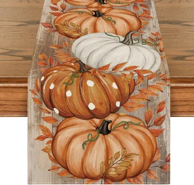 Obrázek produktu pro Podzimní ubrus s listy a ozdobnými dýněmi, 40 x 140 cm, oranžový