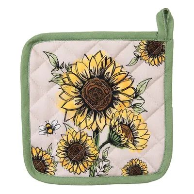 Produktbild von Clayre & Eef Topflappen 20x20 cm Beige Gelb Baumwolle Sonnenblumen