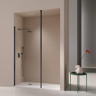Produktbild von Walk In Duschwand mit Deckenstrebe FRESH LEVANTE schwarz - 80-81 cm Glas 8mm