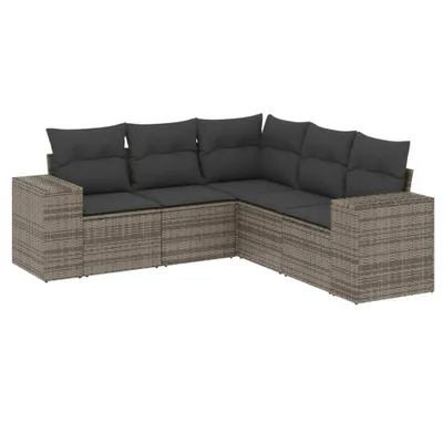 Produktbild von vidaXL 5-tlg. Garten-Sofagarnitur mit Kissen Grau Poly Rattan