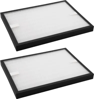 Two white HEPA filters with black frames are shown against a white background.