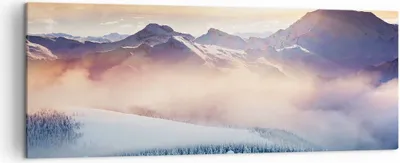 Produktbild von Bild auf Leinwand - Leinwandbild - Berge Schnee Winter - 140x50cm - Wand Bild - Wanddeko - Leinwanddruck - Bilder - Kunstdruck - Wanddekoration - Leinwand bilder - Wandkunst - AB140x50-3596