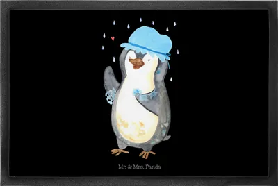 Produktbild von Mr. & Mrs. Panda fußmatte Pinguin Duschen 60 x 90 cm - Schwarz - Geschenk, Fußabstreifer, Bodenvorleger, Schuhabstreifer, Singen, Pinguine, Dusche, Fußabtreter