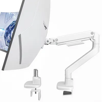 Produktbild von Monitorhalterung 17-49 Zoll bis 20 kg Gasfeder Weiß VESA 75x75/100x100 mm Tischdurchführung/C-Klemme