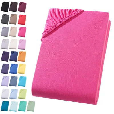 Produktbild von Jersey Spannbettlaken 180-200x200 cm Spannbettuch 100% Baumwolle Bettlaken, Magenta Pink