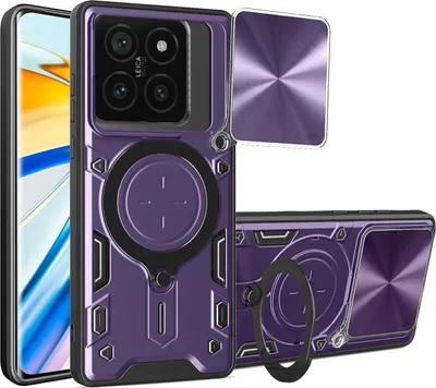 Obrázek produktu pro Pouzdro pro Xiaomi 14T Pro dvojvrstvé odolné pouzdro s ochranným krytem kamery a kruhovým stojánkem na prsten Fialová