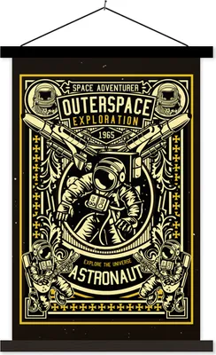 Produktbild von MuchoWow® Textilposter Astronaut - Retro - Zitat 60x90 cm mit schwarzem Rahmen - Poster Wohnzimmer