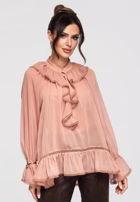 Produktbild von LARICA Damen Bluse Peplum Oberteil mit Rüschen Vintage Stil OW-TS-E0005 dark pink ONESIZE