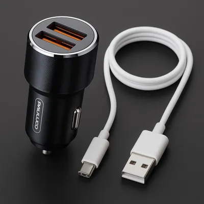 Produktbild von Autoladegerät zigarettenanzünder Schnellladegerät KFZ mit Doppel USB C und mit 2 USB Anschlüssen – Doppel USB / TypC Kabel
