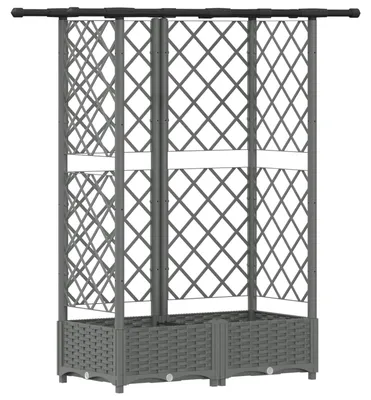 Produktbild von vidaXL Hochbeet mit Rankgitter und Dach Hellgrau 124 x 40 x 121 cm PP