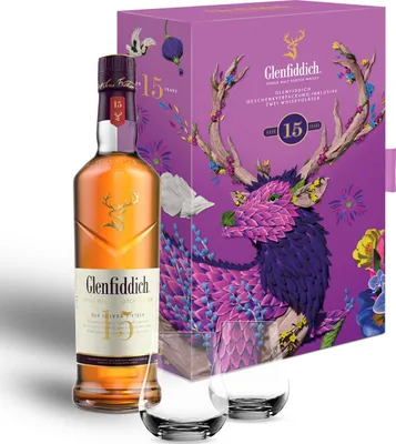Produktbild von Glenfiddich 15 Jahre - Limited Design Edition - Geschenkset mit 2 Gläsern - Single Malt Scotch Whisky