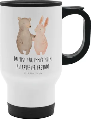 Produktbild von Mr. & Mrs. Panda Isolierbecher Edelstahl Bär und Hase Umarmen - Weiß - Geschenk, Thermobecher, für Immer, thermosbecher, Freunde, Kaffeebecher To Go, Trinkbecher, BFF