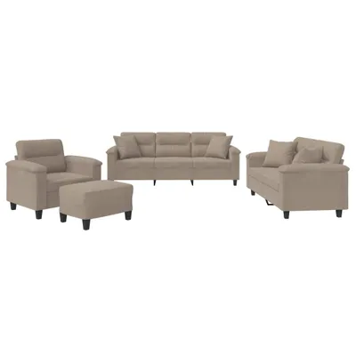 Image de vidaXL Ensemble de canapés 4 pièces avec coussins taupe tissu microfibre